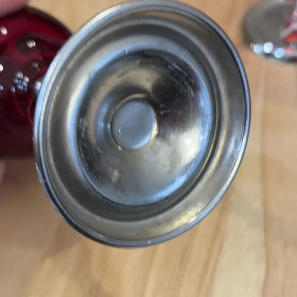 Red Glass Goblets Silver Bases Ruby Red 5